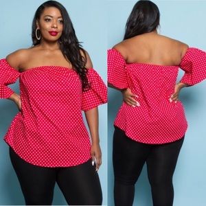 Plus Size Polka Dot off shoulder top